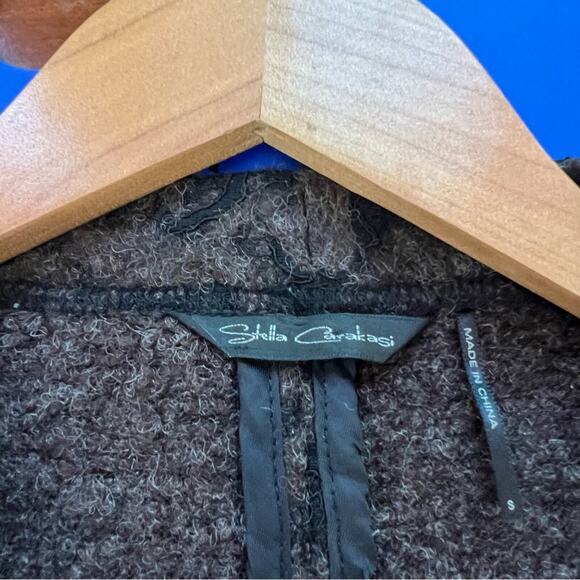 Stella Carakasi Brown Wool Blend Black Lace Wrap Asymmetrical Coat Size Small - Picture 14 of 15